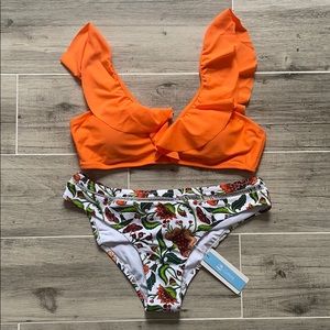 NWT CUPSHE Orange/Floral Bikini Set